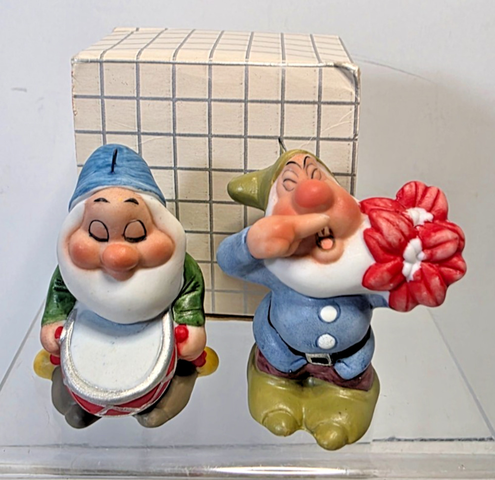 Vintage Schmid Disney Ornaments Snow White Dwarfs Sleepy and Sneezey Ceramic